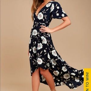 Lulus Lake Como Navy Wrap Dress